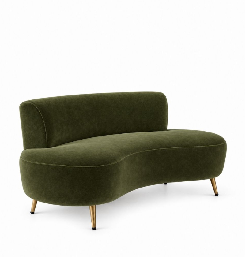 Sofa Cong Flow - Nhung Xanh Olive